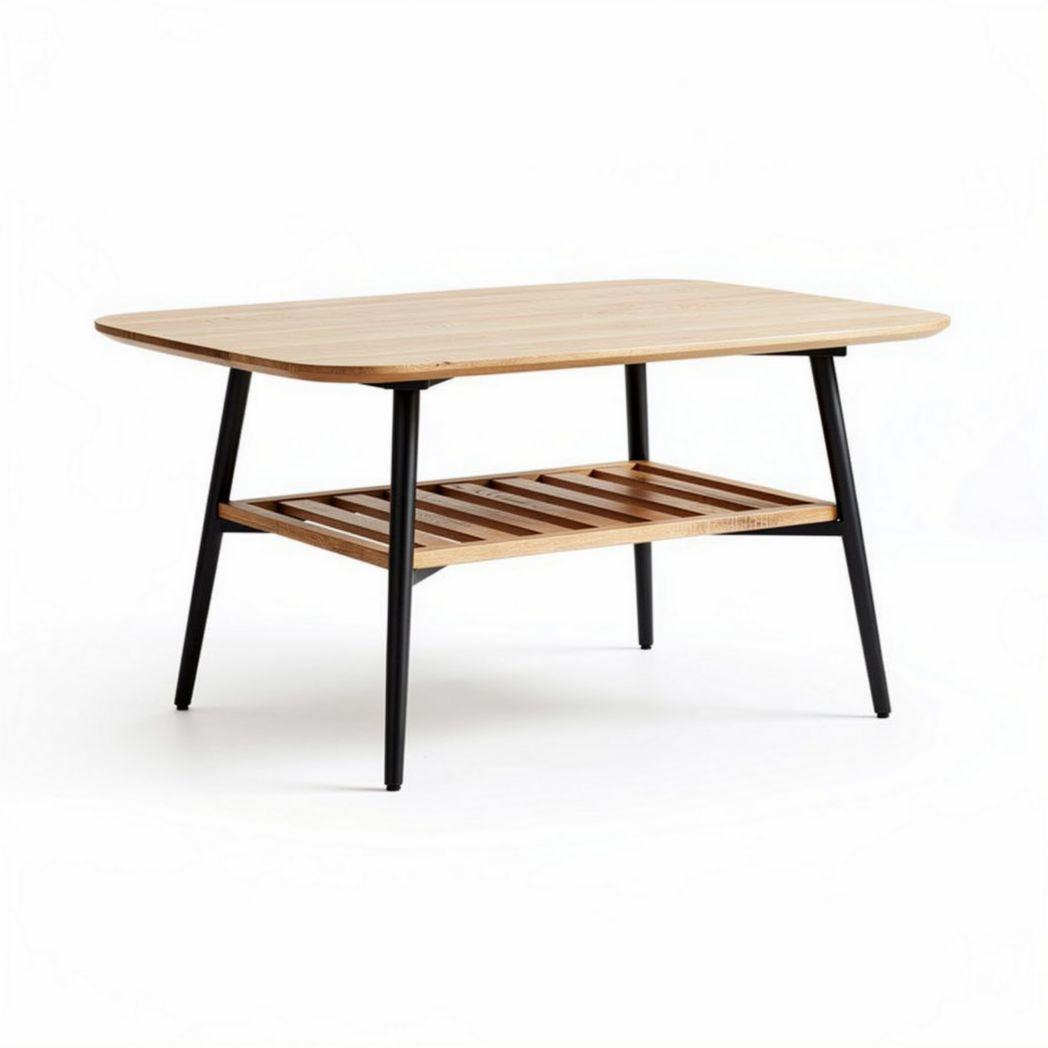 Table basse en bois avec étagère en métal noir 100 x 60 x 45cm