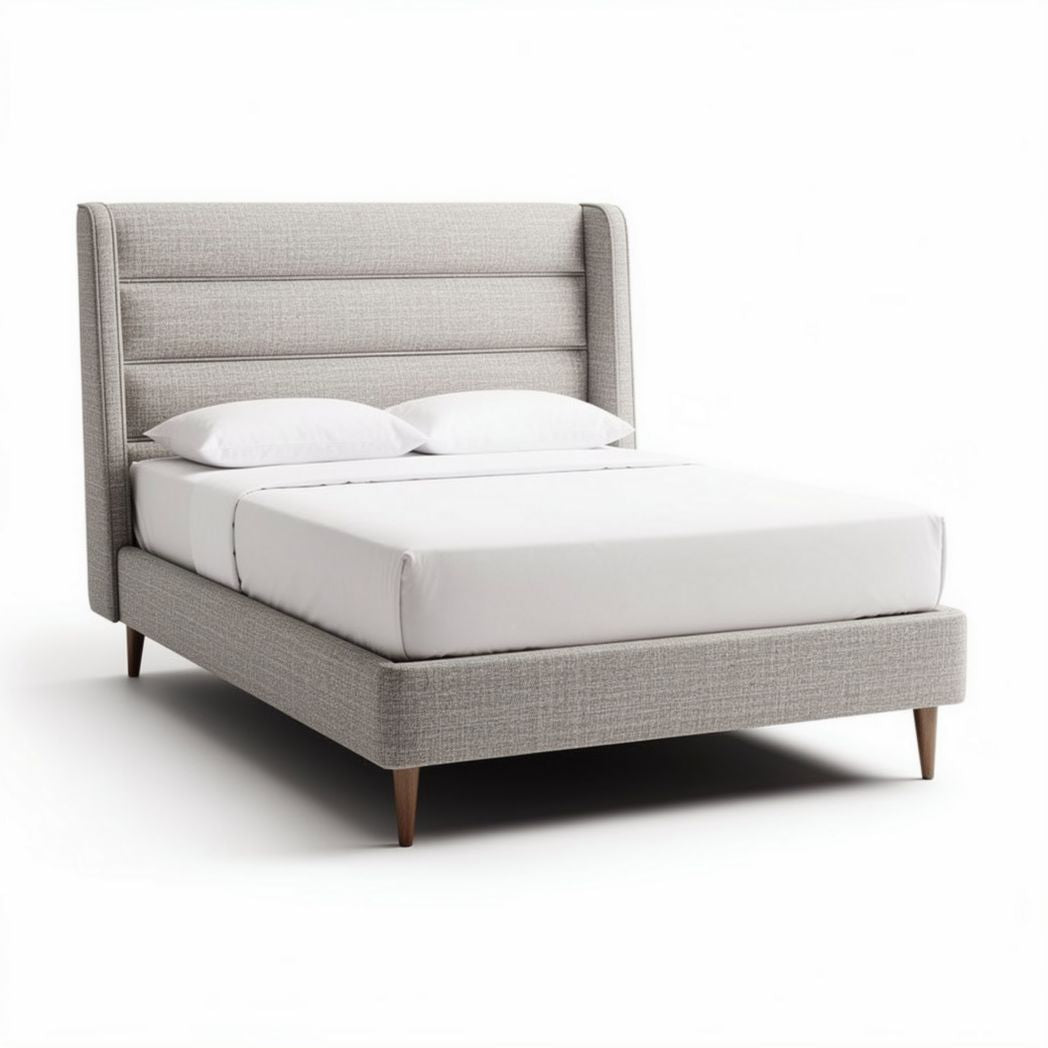 Lit moderne en tissu gris avec sommier 200 x 160 x 100 cm