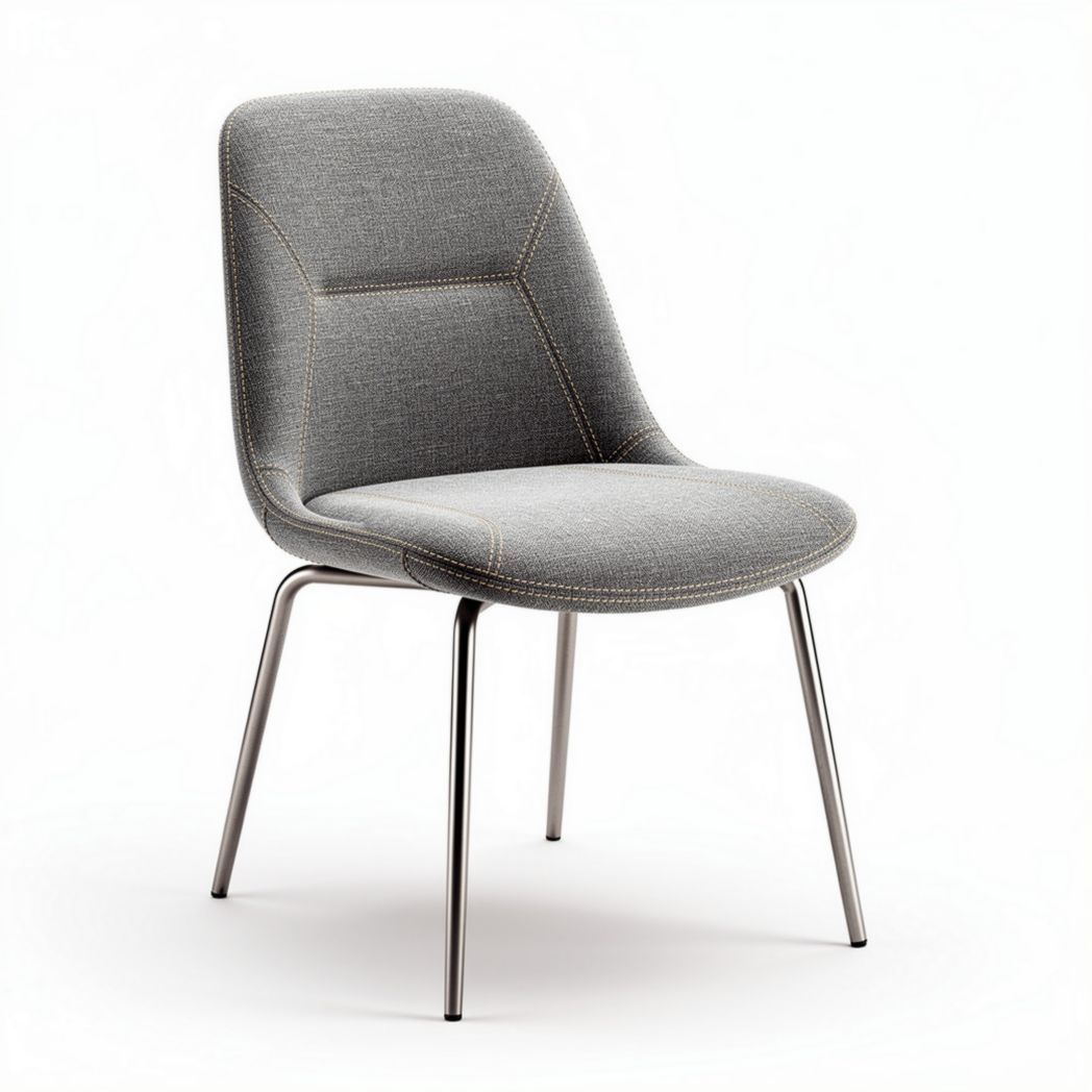 Chaise en tissu gris avec pieds en métal de dimensions 45 x 50 x 85cm