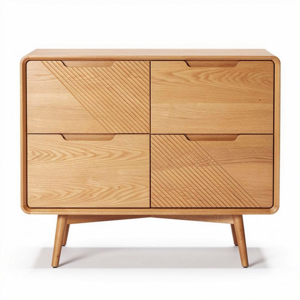 Commode en bois de chêne avec quatre tiroirs design moderne 80 x 40 x 75cm