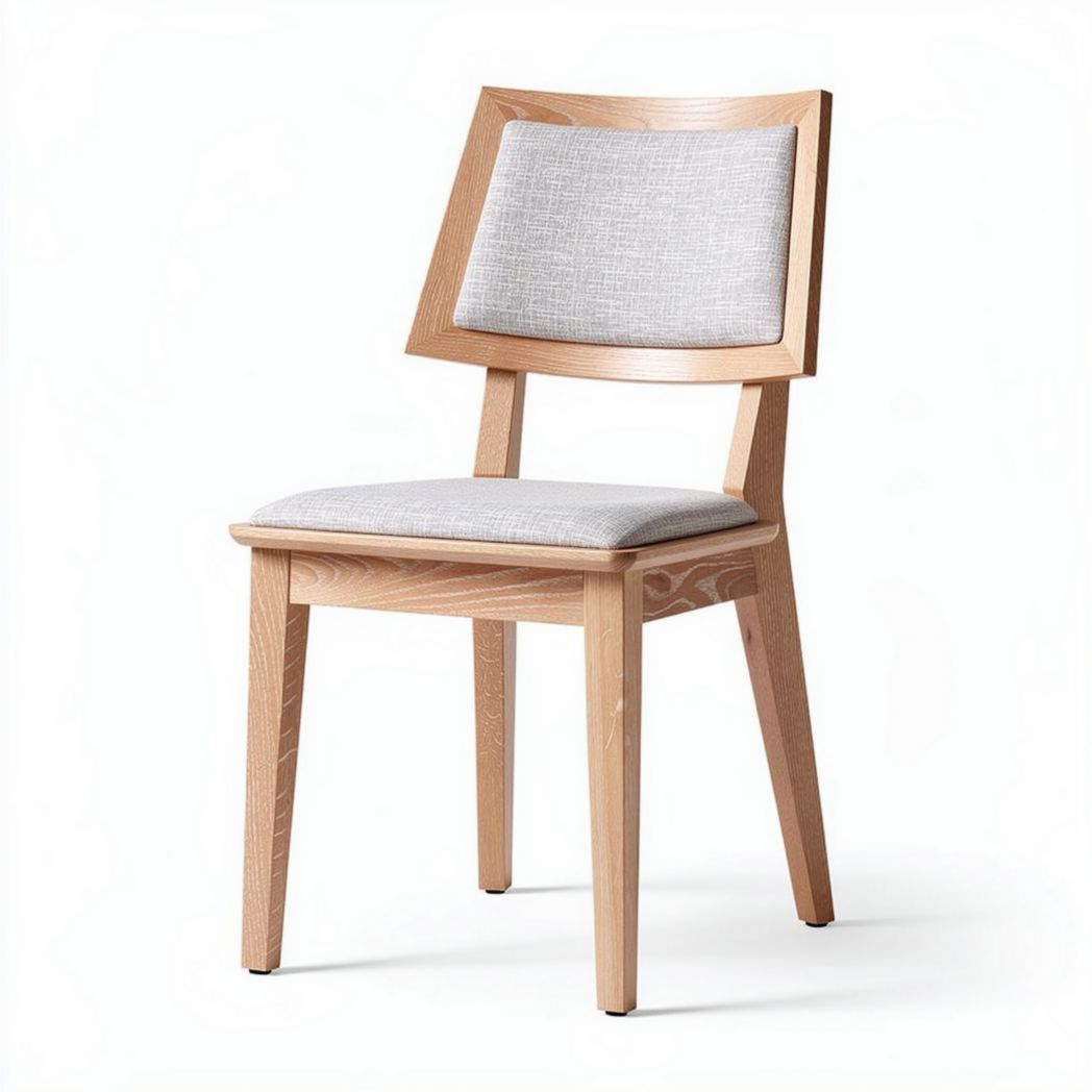 Chaise en bois clair avec assise et dossier en tissu gris 45 x 45 x 85cm