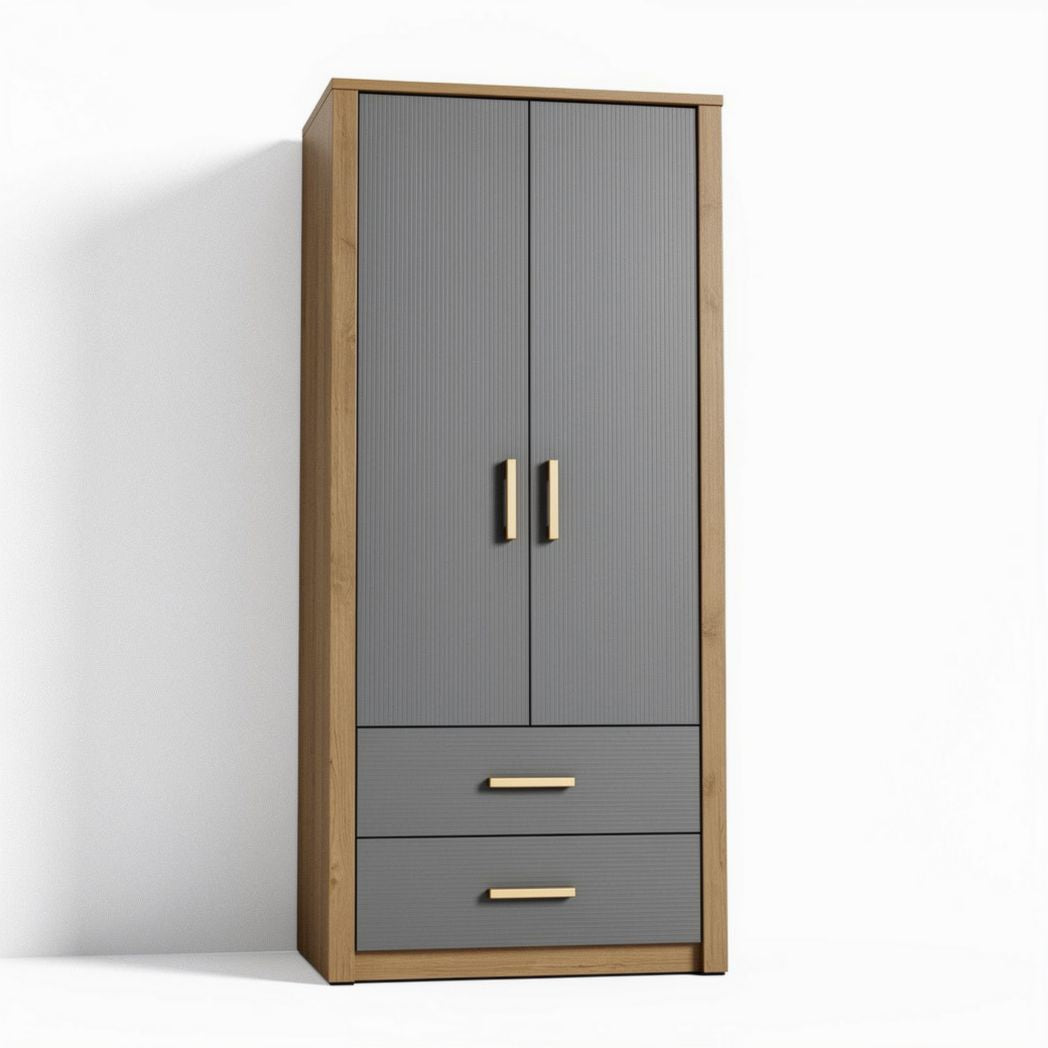 Armoire en bois avec portes grises et deux tiroirs 50 x 40 x 180cm