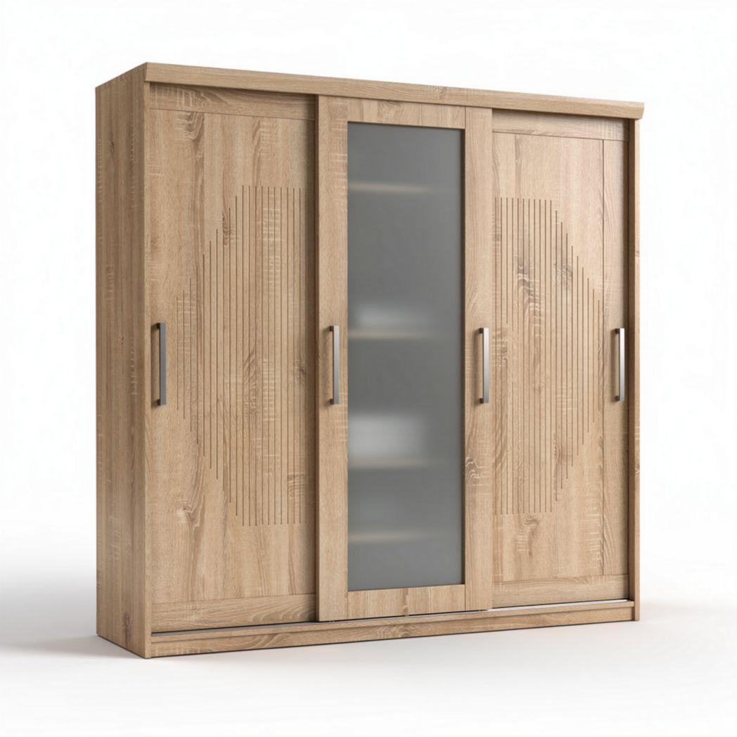 Meuble de rangement en bois avec portes coulissantes en verre 150 x 45 x 100cm