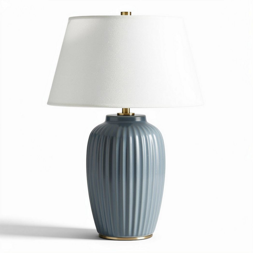 Lampe de table en céramique bleu avec abat-jour en tissu blanc 30 x 15 x 15cm