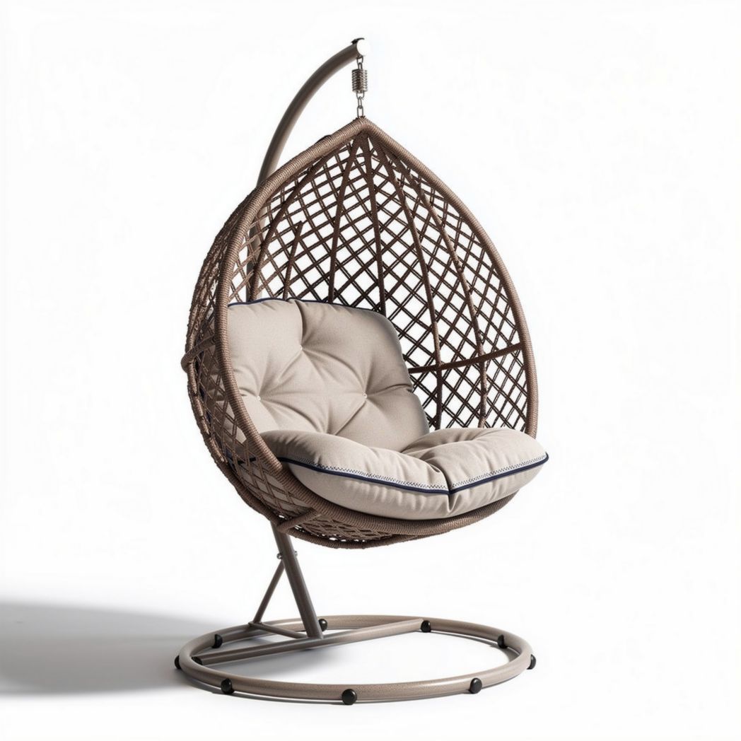 Chaise suspendue en rotin tressé avec coussin en tissu 120 x 100 x 150cm