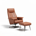Fauteuil en cuir marron avec repose-pieds acier 85 x 75 x 100cm