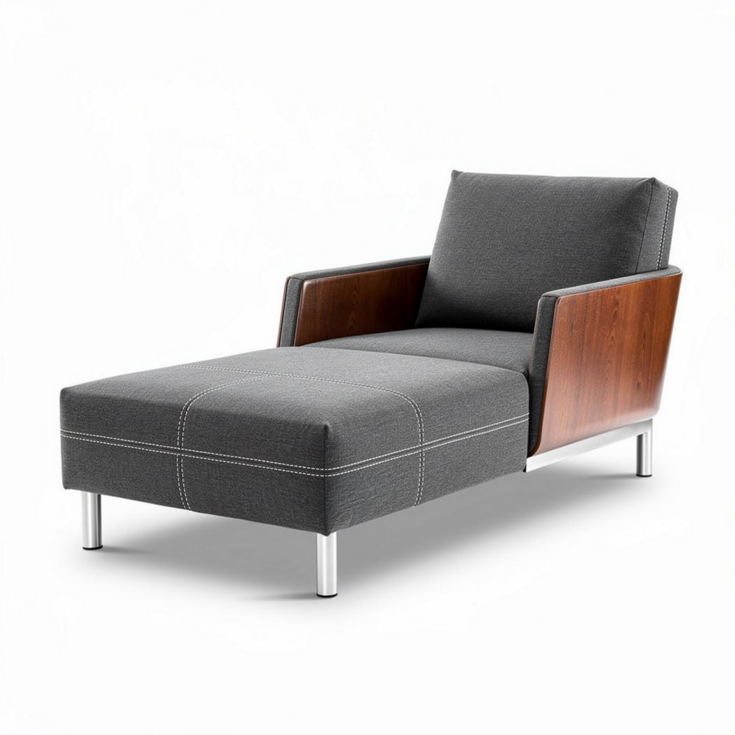 Chaise longue en tissu gris avec structure en bois et métal 150 x 70 x 80cm
