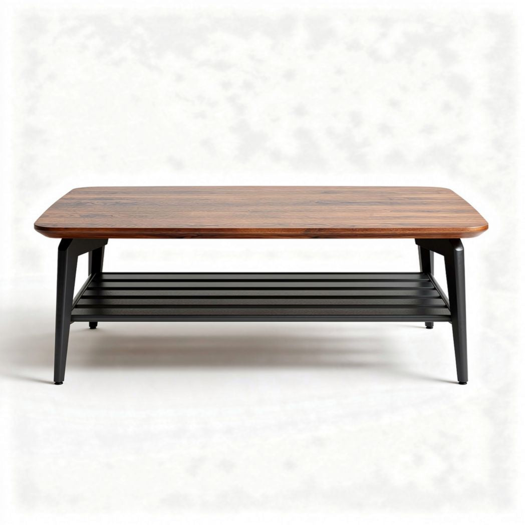 Table basse rectangulaire en bois avec étagère en métal noir 120 x 60 x 40cm